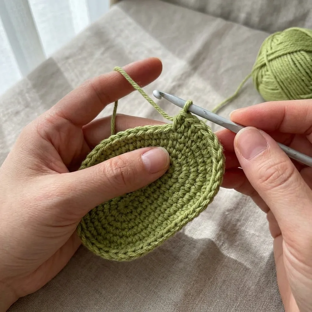 Close-up of staggered ventilation eyelets on a crochet baby clog bootie