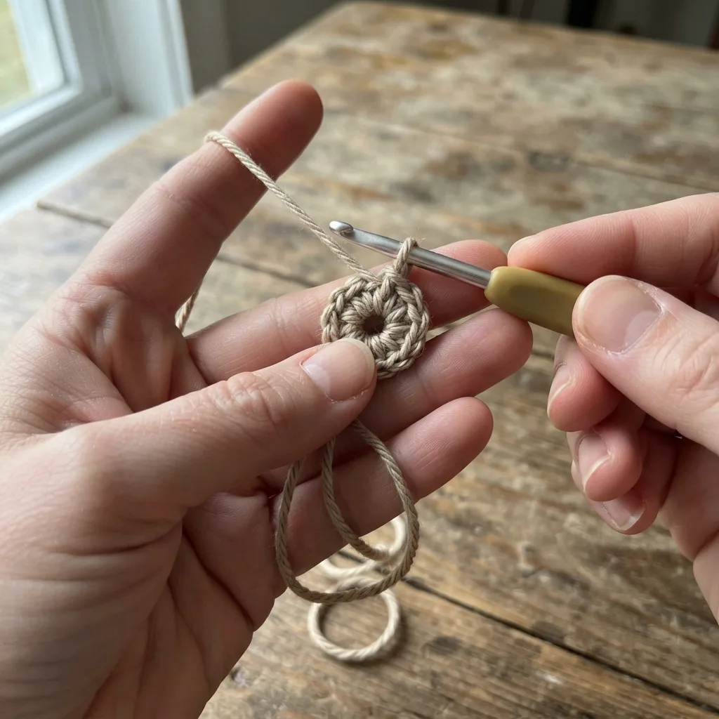 Close-up of a textured ribbed crochet band worked in front post half double crochet