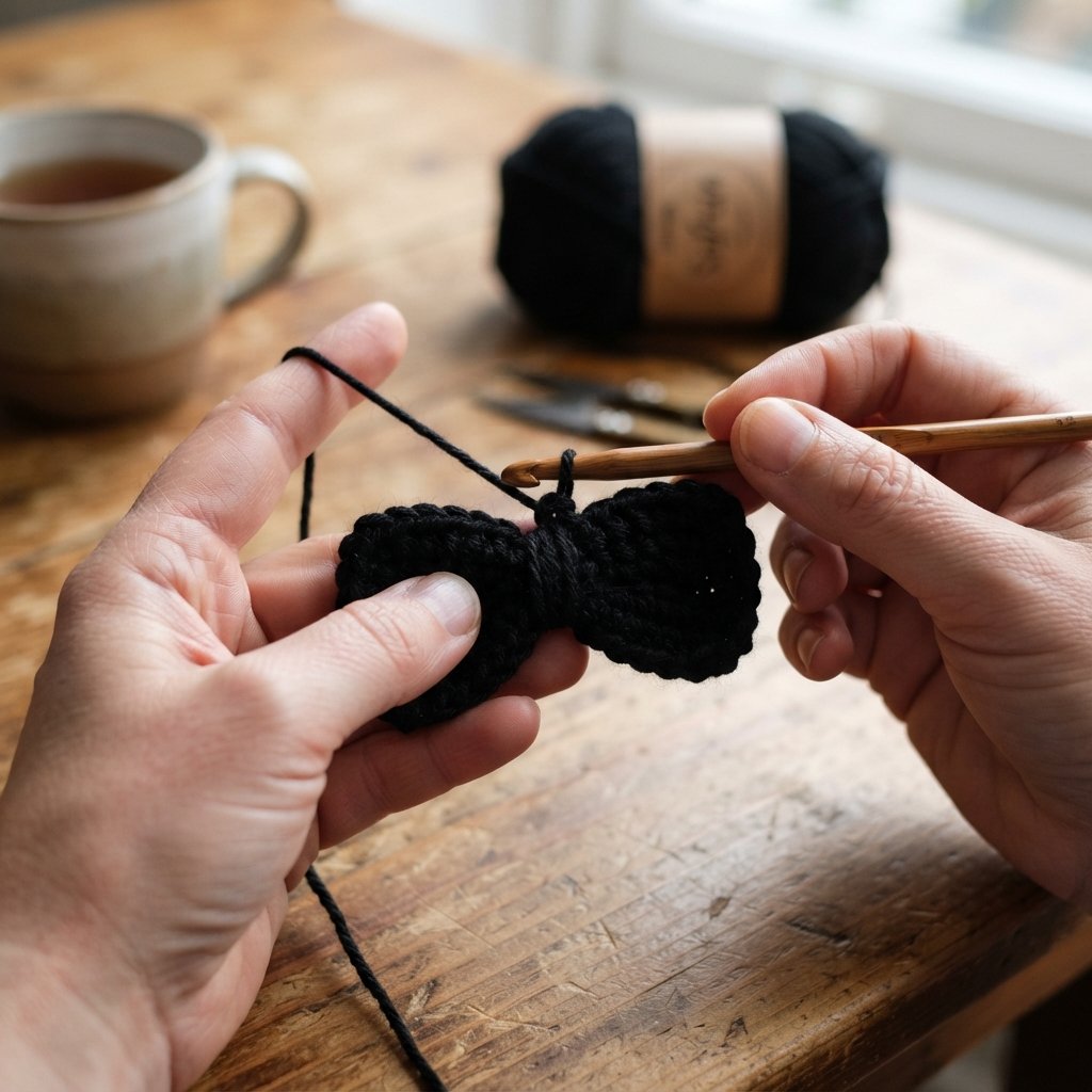 Black crochet legs and feet for a panda amigurumi, rounded and ready for stuffing