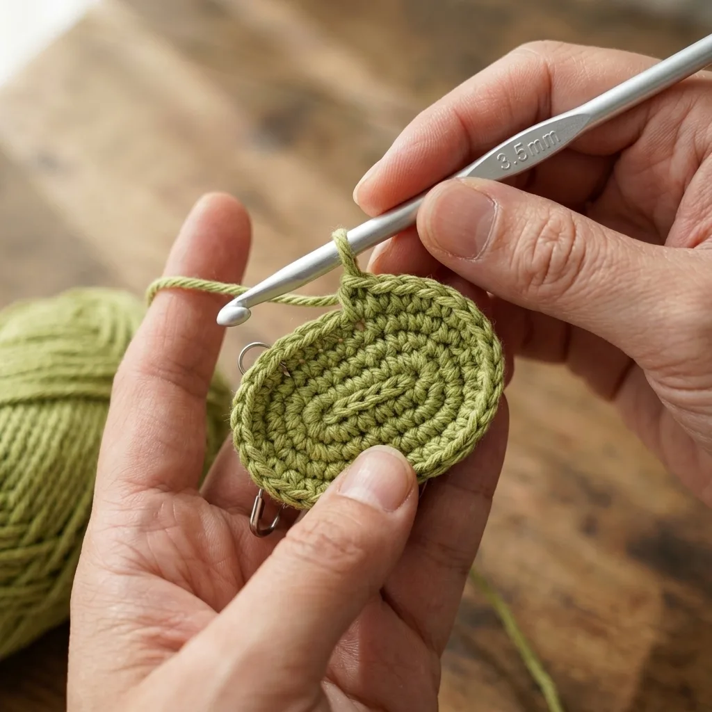 Close-up of staggered ventilation eyelets on a crochet baby clog bootie