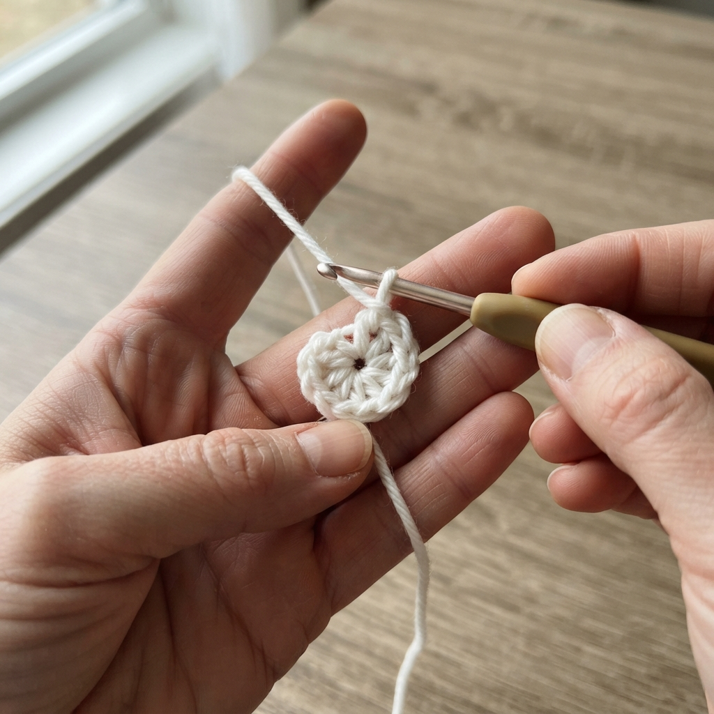 Two black crochet ears for a panda amigurumi, shown before attaching to the head