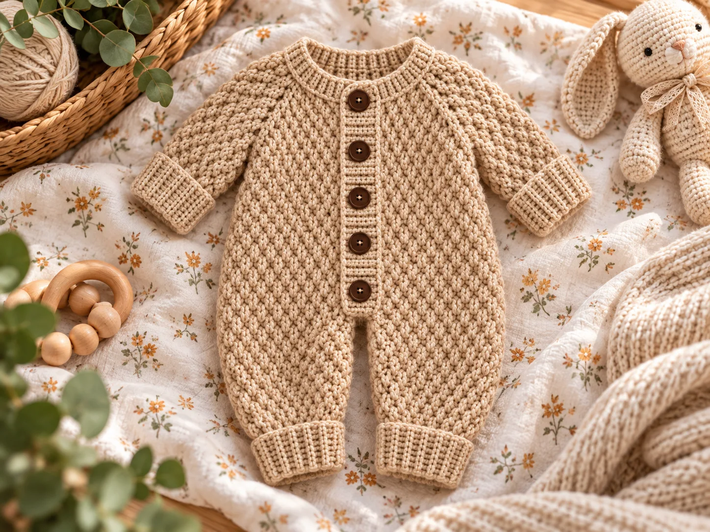 Beige Textured Baby Romper Crochet Pattern - learncrochetdaily.com